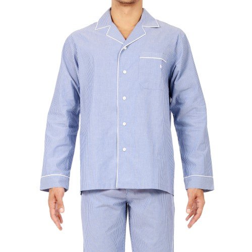 HOM Beatnick Long Woven Sleepwear Pijama, Azul (Rayé Bleu Et Blanc), Small para Hombre