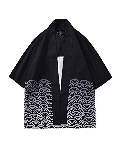 Hombre Camisa Kimono Hippie Cloak Estilo Japonés Estampado Holgado Manga 3/4 Cardigan 811009 L