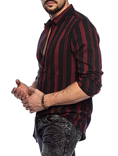 Hombre Camisa Manga Larga Slim Fit Funky Camisa Hawaiana Señores Manga Larga Casual Camisas Hombre Otoño Camiseta a Raya Tops