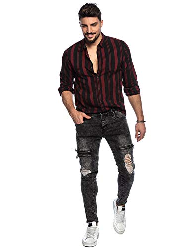 Hombre Camisa Manga Larga Slim Fit Funky Camisa Hawaiana Señores Manga Larga Casual Camisas Hombre Otoño Camiseta a Raya Tops