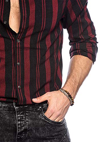 Hombre Camisa Manga Larga Slim Fit Funky Camisa Hawaiana Señores Manga Larga Casual Camisas Hombre Otoño Camiseta a Raya Tops