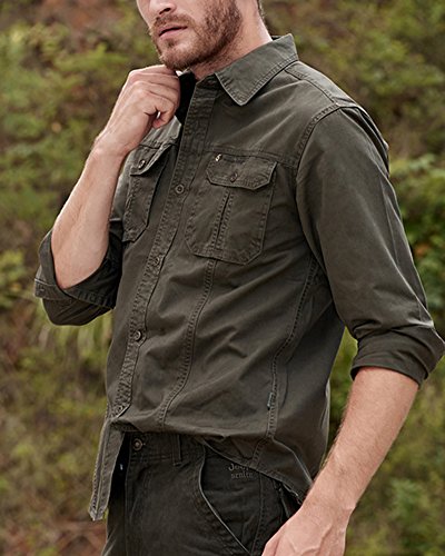 Hombre Camisas Manga Larga Militar Estilo Color Sólido Camiseta De Acampada Y Senderismo Verde del Ejército XL