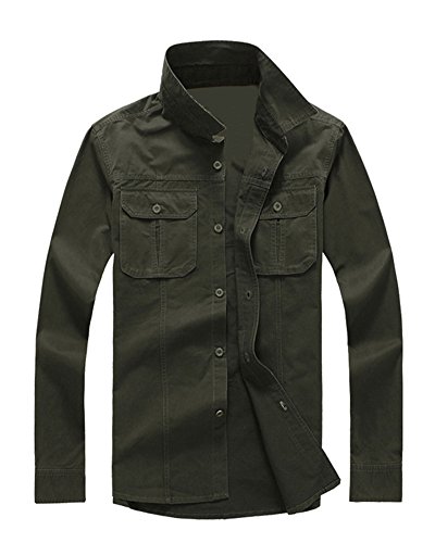 Hombre Camisas Manga Larga Militar Estilo Color Sólido Camiseta De Acampada Y Senderismo Verde del Ejército XL