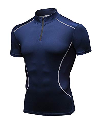 Hombre Camiseta de Compresión Entrenamiento Ropa de Fitness Running Deportiva de Manga Corta