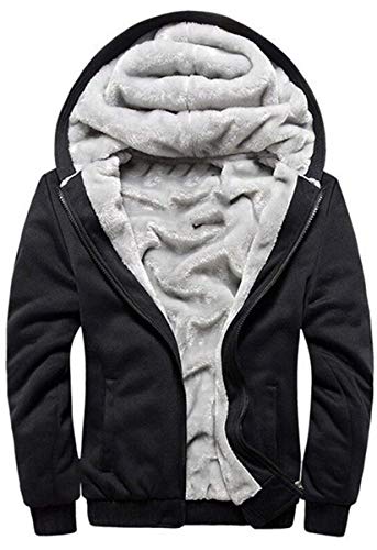 Hombre Sudadera con Capucha con Cremallera Completa Manga Larga Chaqueta con Forro Polar Sudaderas con Capucha Gruesos Cálido Abrigo de Invierno Estilo Deportivo(Negro,S)