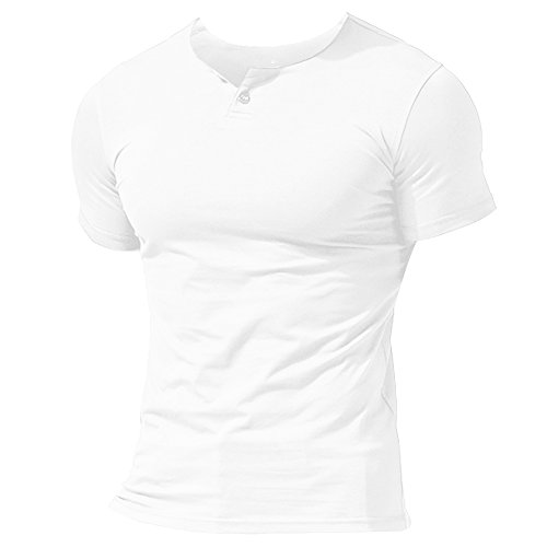 Hombres Casual Manga Corta Camiseta Soltero Botón Abertura Llano v Cuello Camisas Algodón