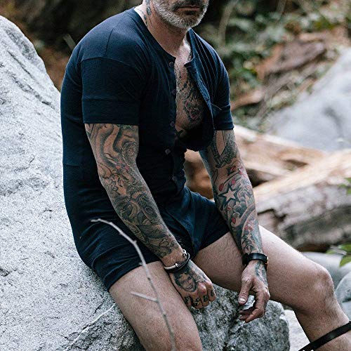 Hombres de Manga Corta Onesie Henley para Hombre Ramper de algodón elástico súper cómodo