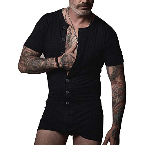 Hombres de Manga Corta Onesie Henley para Hombre Ramper de algodón elástico súper cómodo