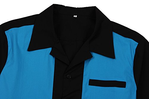 Hombres Negro Azul Rockabilly Retro Americano Botón Motocicleta Acampar Camisas Hip Hop Vaquero - M