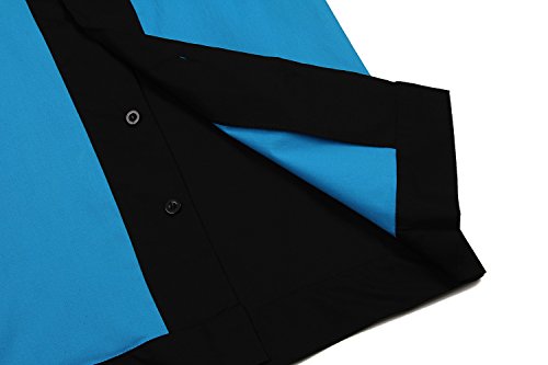 Hombres Negro Azul Rockabilly Retro Americano Botón Motocicleta Acampar Camisas Hip Hop Vaquero - M