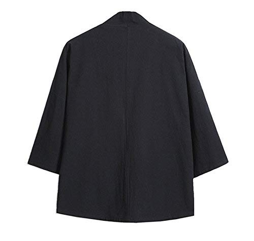 Hombres Primavera Verano Algodón Lino Japón Happi Kimono Haori Chaqueta Ropa de Fiesta Vintage Loose Japanese Yukata Transition Jacket (Color : Schwarz, Size : EU M =XL)