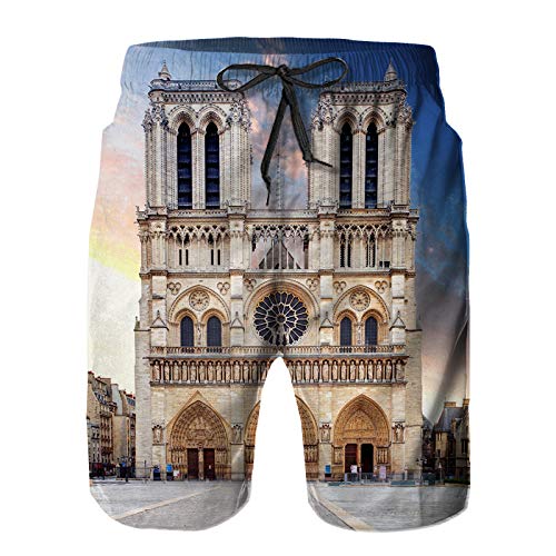 Hombres Verano Secado rápido Pantalones Cortos Playa Catedral de Notre Dame parís Trajes de baño Correr Surf Deportes-S