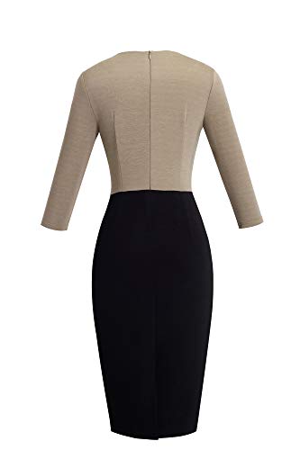 HOMEYEE Vestido Casual de Negocios con Cuello Redondo y Manga 3/4 con Cuello Redondo de Manga Corta para Mujer B463(EU 38 = Size M,Marrón)