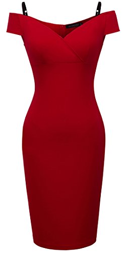 HOMEYEE – Vestido ceñido de mujer con estampado floral vintage, con tirantes, hombros descubiertos, largo hasta la rodilla, B309 Rojo rosso XL