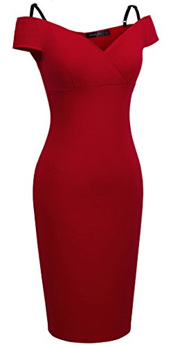 HOMEYEE – Vestido ceñido de mujer con estampado floral vintage, con tirantes, hombros descubiertos, largo hasta la rodilla, B309 Rojo rosso XL