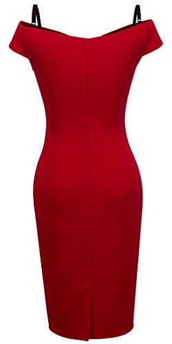 HOMEYEE – Vestido ceñido de mujer con estampado floral vintage, con tirantes, hombros descubiertos, largo hasta la rodilla, B309 Rojo rosso XL