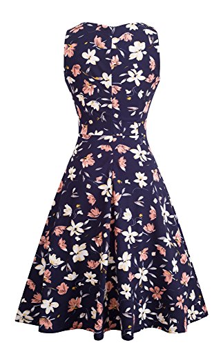 HOMEYEE Vestido de cóctel sin Mangas Bordado de la Vendimia de Las Mujeres UKA079 (EU 40 = Size L, Azul Oscuro + Floral)