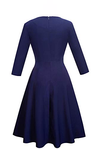 HOMEYEE Vestido de cóctel sin Mangas Bordado de la Vendimia de Las Mujeres UKA079 (EU 40 = Size L, Azul Oscuro + Tela B)