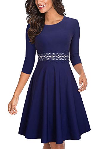 HOMEYEE Vestido de cóctel sin Mangas Bordado de la Vendimia de Las Mujeres UKA079 (EU 40 = Size L, Azul Oscuro + Tela B)