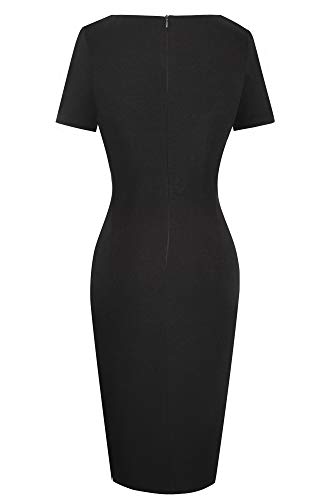 HOMEYEE Vestido de Negocios elástico de Color Vintage con Contraste y Hueco para Mujer B571 (S, Negro + Blanco)