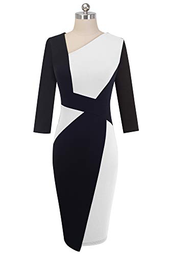 HOMEYEE Vestido sin Mangas de Negocios con Contraste en Color elástico Vintage de Mujer B517 (EU 36 = Size S, Blanco + Negro-L)