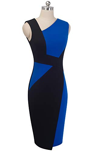 HOMEYEE Vestido sin Mangas de Negocios con Contraste en Color elástico Vintage de Mujer B517 (EU 38 = Size M, Azul + Negro)