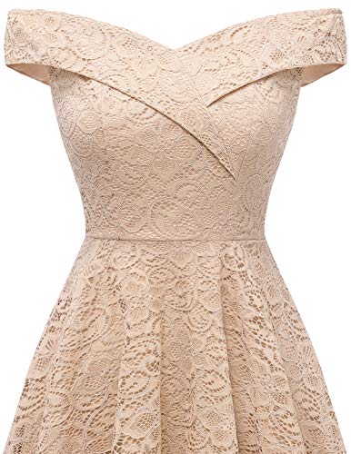Homrain Vestido Cóctel Vintage A-línea Hi-Lo Elegante Encaje Fiesta Noche Vestido para Mujer Champagne 3XL
