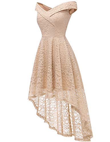 Homrain Vestido Cóctel Vintage A-línea Hi-Lo Elegante Encaje Fiesta Noche Vestido para Mujer Champagne 3XL