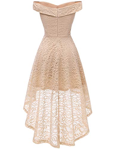Homrain Vestido Cóctel Vintage A-línea Hi-Lo Elegante Encaje Fiesta Noche Vestido para Mujer Champagne 3XL