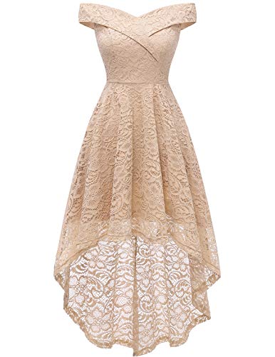 Homrain Vestido Cóctel Vintage A-línea Hi-Lo Elegante Encaje Fiesta Noche Vestido para Mujer Champagne 3XL