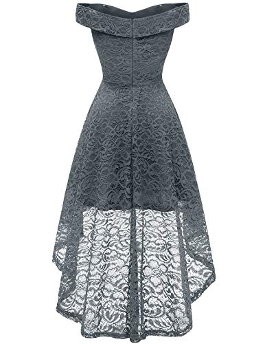 Homrain Vestido Cóctel Vintage A-línea Hi-Lo Elegante Encaje Fiesta Noche Vestido para Mujer Grey S