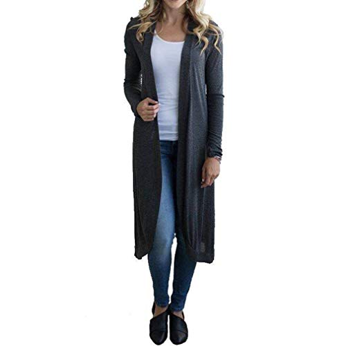 HongHu, Manga Larga, Frente Abierta, Abrigo Largo Largo Maxi Cardigan Gris L