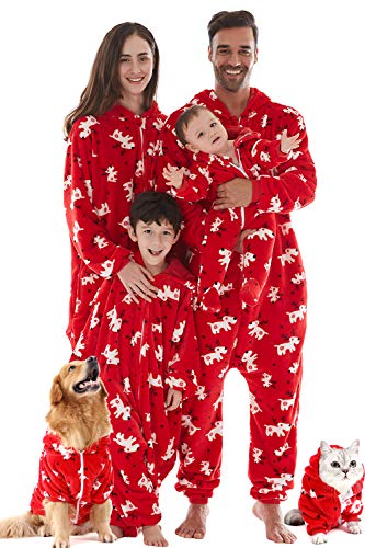 HORSE SECRET Pijama Hombre Mujer, Pijama en Tejido Franela Polar Suave y cómodo para Toda la Familia, excelente para Invierno, Rojo Navidad - Perro & Gato, L