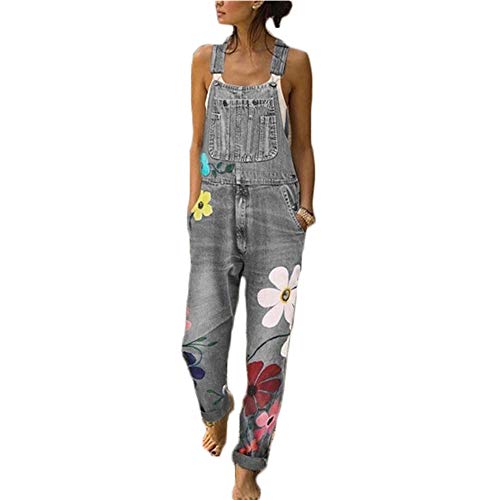 Hotexy Peto Vaquero para Mujer Mono Sin Mangas Vaquero con Estampado de Moda con Bolsillo Vaqueros Largos Casual pantalón Denim Largo Slim Salvajes Jeans de Mezclilla harén con Bolsillo Babero