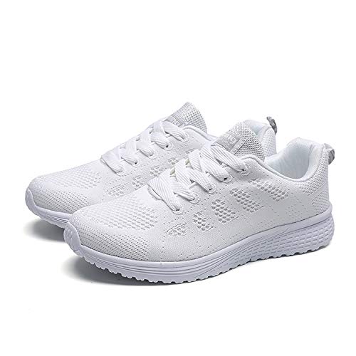 Hoylson Zapatillas de Deportivos para Mujer Running Zapatos Asfalto Ligeras Calzado Aire Libre Sneakers(Blanco, EU 40)