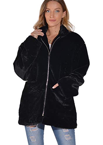 Hsyooes Mujer Abrigo de Piel sintética Elegante Abrigos Chaquetas de Pelo Sintético de Manga Larga Cárdigan Outwear Invierno
