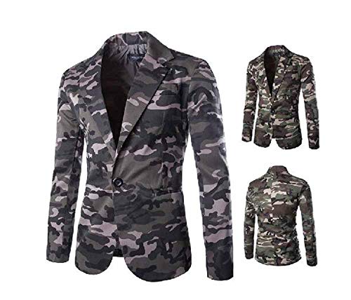 huateng Chaqueta de Traje Casual de Camuflaje de Tendencia para Hombres Chaqueta de Traje Delgado de Estilo Militar Chaqueta de Abrigo