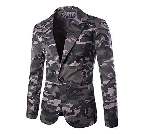 huateng Chaqueta de Traje Casual de Camuflaje de Tendencia para Hombres Chaqueta de Traje Delgado de Estilo Militar Chaqueta de Abrigo