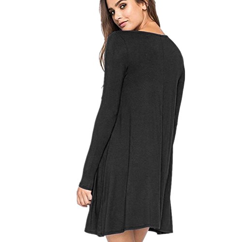 HUAYIN Vestidos Casuales Cortos Verano, Vestidos Holgados De Talla Grande Mujer Camiseta Color SóLido con Cuello Redondo (Black-Long Sleeve, XL)