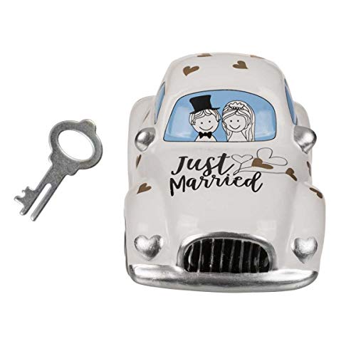 Hucha con Cerradura, Coche de Boda, Just Married, Aprox. 16 x 8,5 cm