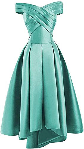HUINI Vestido de Cóctel A-línea Vestido de Noche Princesa Vestido de Fiesta Vintage Satén Sin Mangas Vestido de Ceremonia de Graduación Turquesa 36