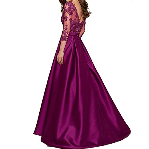 HUINI Vestido de Noche Vestidos de Boda Vintage con Cuello en V Traje de Ceremonia Vestidos de Fiesta de Encaje Malva 46