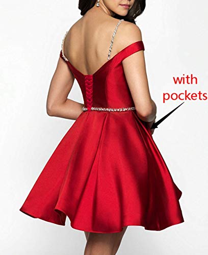 HUINI Vestidos de Cóctel Cortos Satén para Dama de Honor Vestidos de Baile Vestidos de Fiesta Cuello en V Vestidos de Noche A-Linea Azul Claro 56