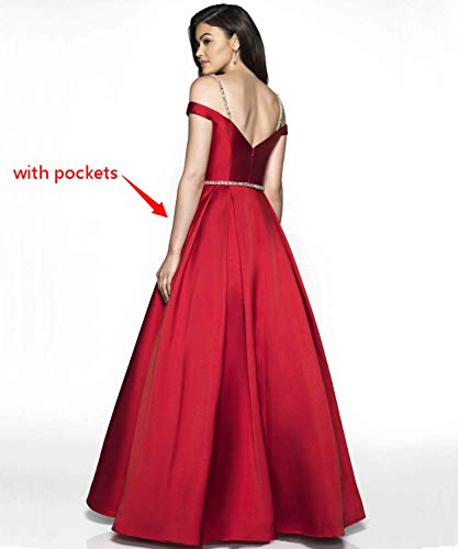 HUINI Vestidos de Noche Mujer Vestido de Fiesta Vestido Ceremonia Largo de Satén para Novia Vestido de Boda Princesa A-línea Negro 36