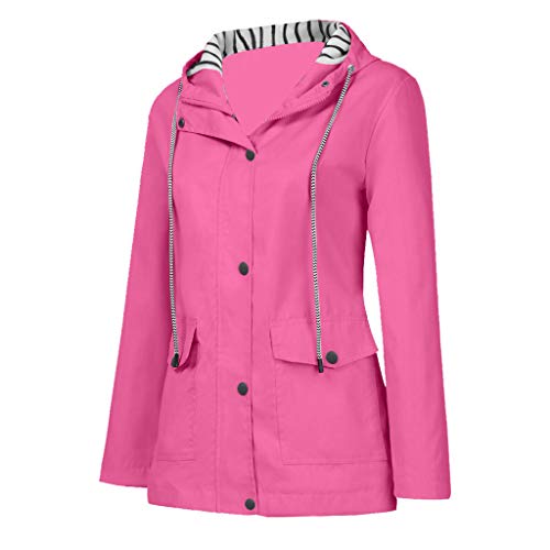 HULKY Chubasquero Mujer Impermeable Chaquetas Deportivo Invierno Abrigo con Capucha Rompevientos Secado Rápido Tops Montañismo Cardigan Outwear Casual Tallas Grandes(Rosa Caliente,XL)