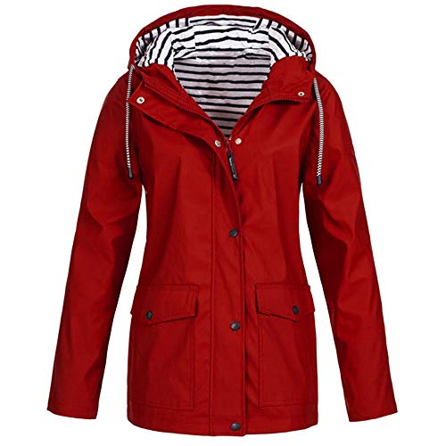 HULKY Chubasquero Mujer Impermeable Chaquetas Deportivo Invierno Abrigo con Capucha Rompevientos Secado Rápido Tops Montañismo Cardigan Outwear Casual Tallas Grandes(Rojo,M)