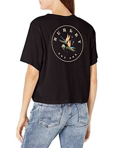 Hurley W Birds of The Night Pkt Crew Camiseta, Mujer, Black, XS