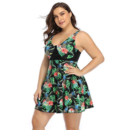 HZQIFEI Tankini de 2 Piezas - Mujeres Traje de Baño Falda Estampado Floral Bañador con Braga Conjuntos de 2 Piezas Talla Grande (Black#1, 4XL)