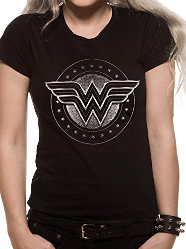 I-D-C CID Wonder Woman Movie-Chrome Logo Camiseta, Negro, M para Mujer