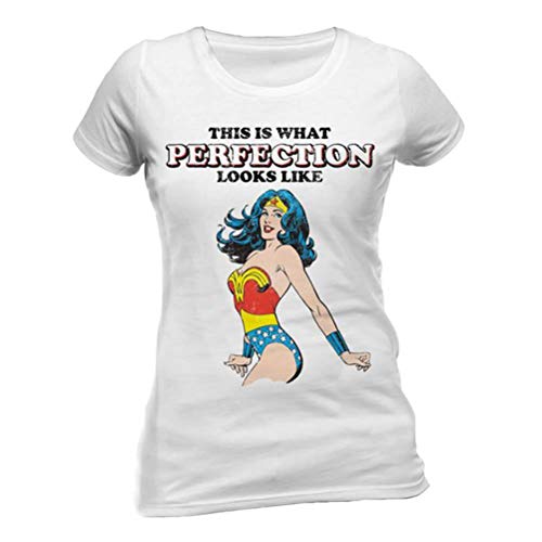 I-D-C Wonder Woman-Perfection Camiseta, White, Medium Unisex Adulto